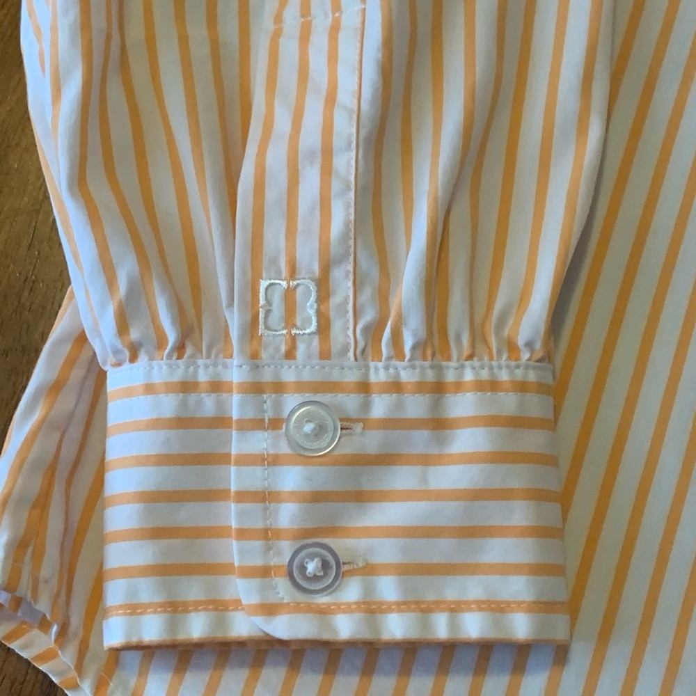 Liz Claiborne button down Medium shirt top Orange White Striped Long Sleeve - Picture 3 of 7